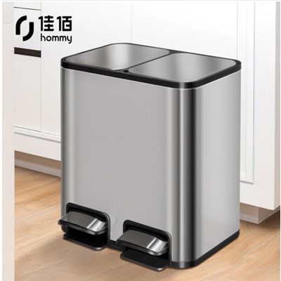 清潔工具 佳佰 腳踏分類垃圾桶28L 帶蓋 不銹鋼戶外辦公雙桶紙簍 